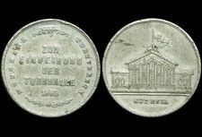 MÜNCHEN / BAYERN: Zinn-Medaille 1863. TSV 1860 - MÜNCHNER TURNVEREIN - TURNHALLE
