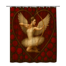 Romantic Floral Shower Curtain with Cupid and Roses Design