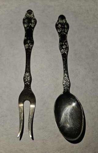 Antik Th. Marthinsen Norwegen Versilbert Wildrose Zitronengabel & Demitasse Löffel - Bild 6 von 14