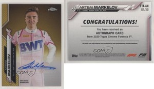 2020 Topps Chrome Formula 1 Auto Gold Refractor /50 Artem Markelov #F1A-AM Auto