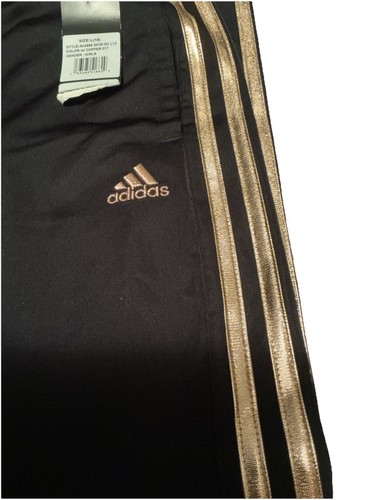 Girls NWT Large 12-14 Adidas 3 Stripe Joggers Black Rose Gold Sweatpants - Picture 2 of 2