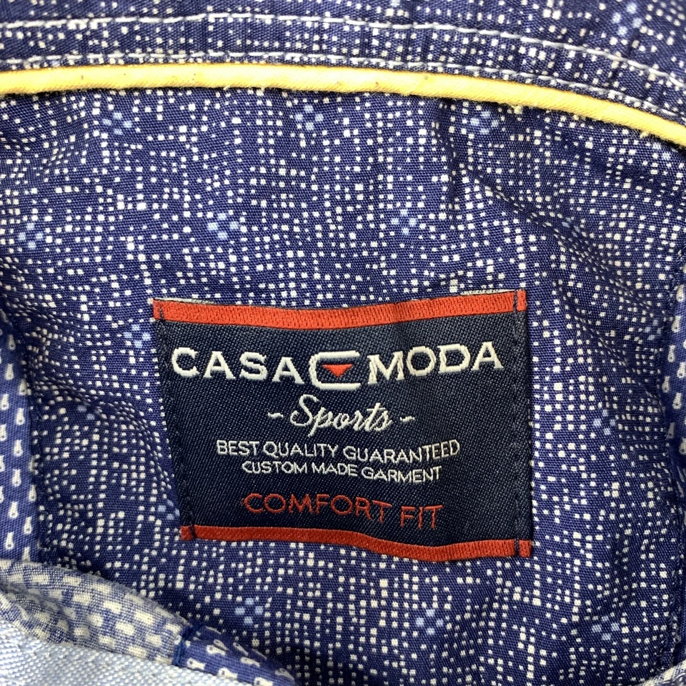 Camisa con botones Casa Moda para hombre manga media larga azul estampado micro ballena Foto 3 de 4