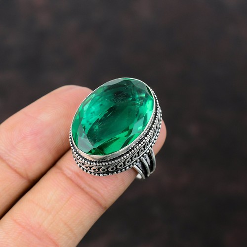 Halloween Deal Oval Natural Chrome Diopside Vintage Promise Ring Sterling Silver - Picture 4 of 7