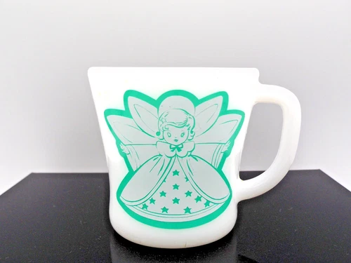 Vintage Federal Milk Glass Angel Inspired Coffee Cup Kitchen Teal Heat Proof