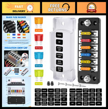 6 Way Fuse Block with Negative Bus - 12V Blade Fuse Holder, Waterproof Cover, AT
