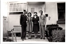 Vintage 1940s WWII Era Soldier  Family Photo - Black  White Snapshot