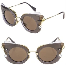 MIU MIU MU02SS COLLECTION 02S Brown Lilac Gold Mirrored Butterfly Sunglasses