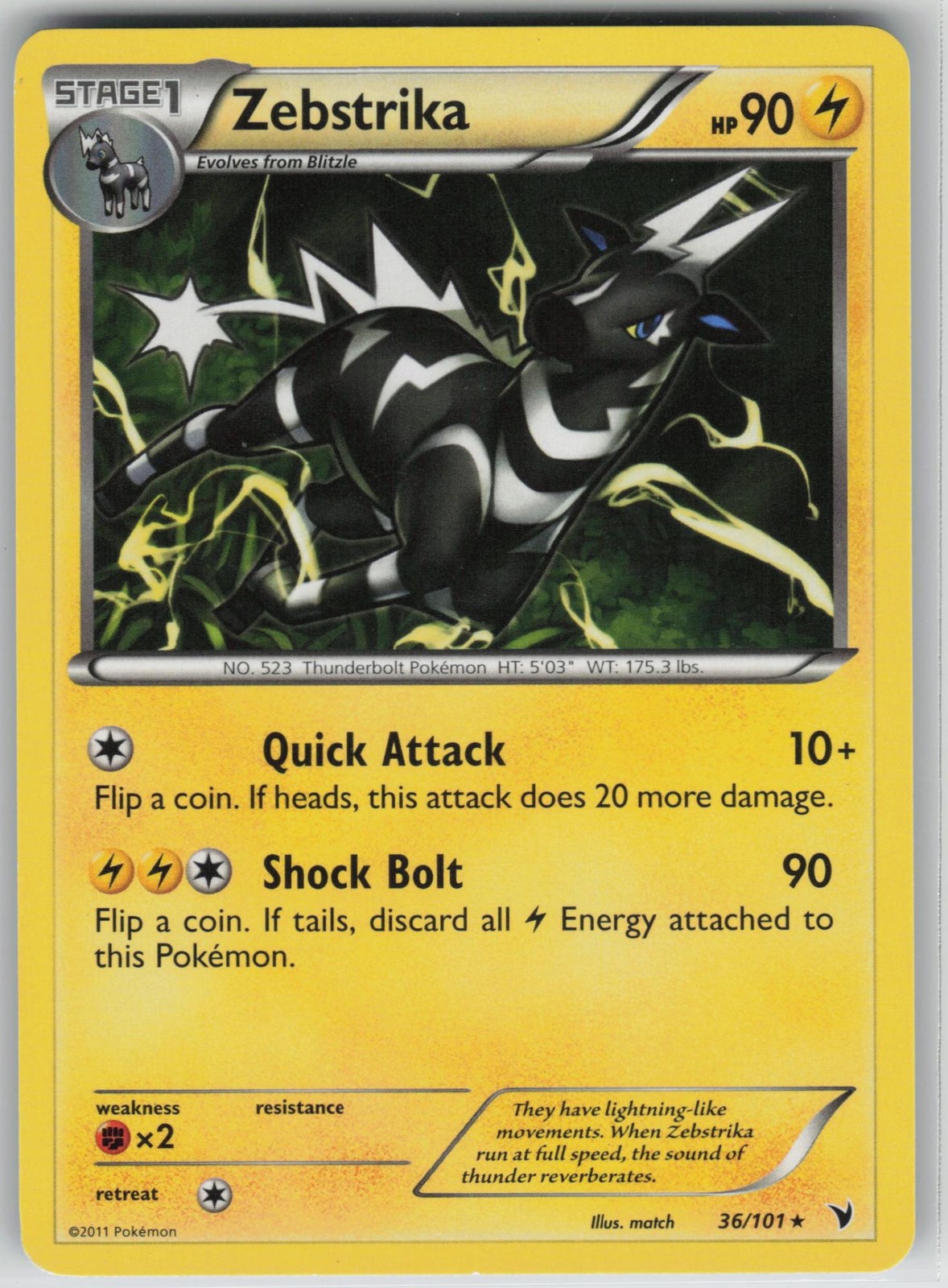 MP Zebstrika 36/101 Rare Noble Victories Pokemon 2011