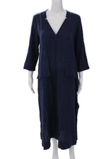 Pomander Place Womens Cotton V-Neck Pocketed Side Slit Dress Dark Blue Size M