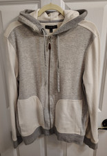 Banana Republic Hoodie Sweatshirt White  Gray Mens L Full Zip Long Sleeve