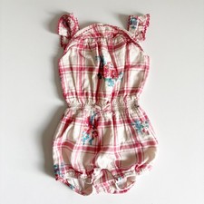 Ralph Lauren Baby Girls Pink Plaid Floral Cottagecore Bubble Romper Size 9M