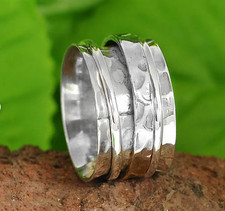 Wide Band Spinner Ring, Fidget Ring, 925 Sterling Silver Rings for All Size
