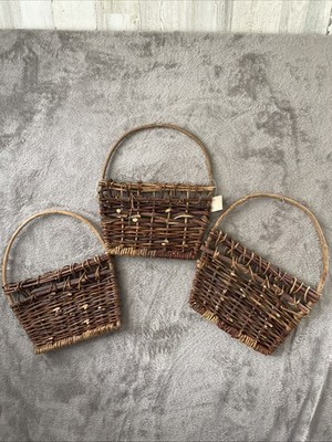 Woven Wicker Rattan Wall Decor Basket Shaped Flat Wall Hanger Vintage Lot Of 3