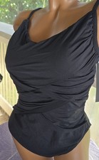 LA BLANCA Vintage Black Twist Front Tummy Control One Pc Swimsuit 14 Straps