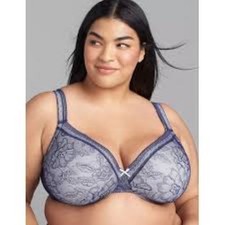 NEW Cacique Modern Lace Lightly Lined Full Coverage Bra in New Navy BLUE 44C