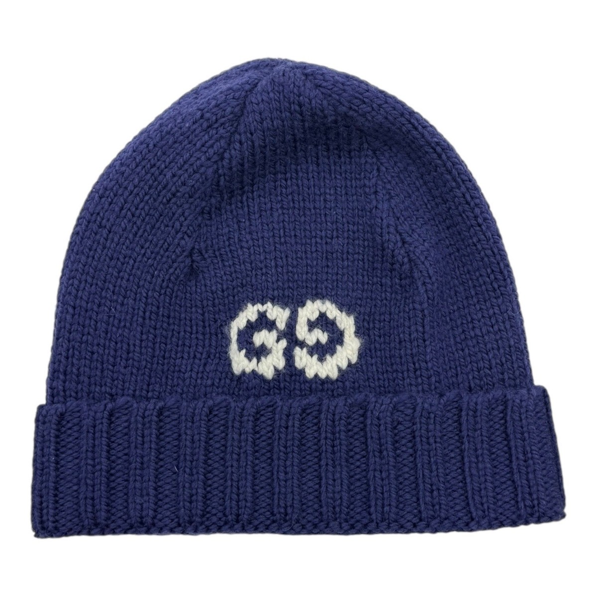 Size M - Gucci Men's GG Logo Knit Navy Virgin Wool Beanie | eBay
