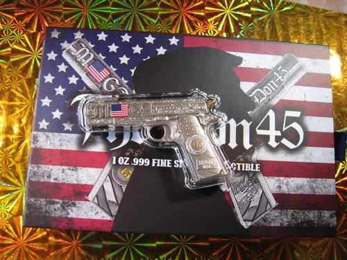 2024 5 Oz .999 Silver Don 45 Trump Pistol-Shaped Round – Collectible Bullion