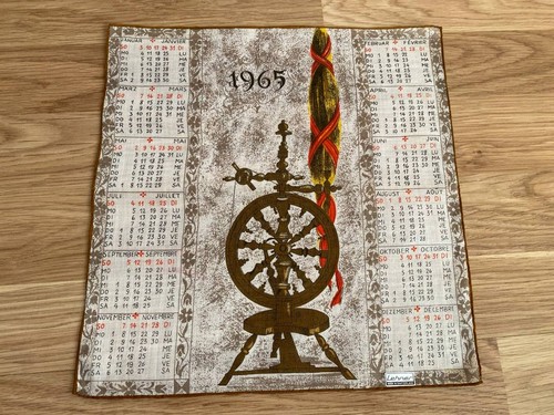 Vintage Lehner 1965 Swiss Cotton Calendar Handkerchief
