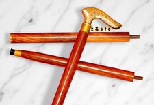 SOLID ANTIQUE SOLID BRASS HANDLE WOODEN WALKING STICK CANE VINTAGE DESIGNER