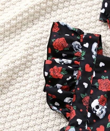 Halloween Baby Girls Romper Sugar Skulls Roses Triangle Cotton One Piece (3-6M) - Picture 5 of 10