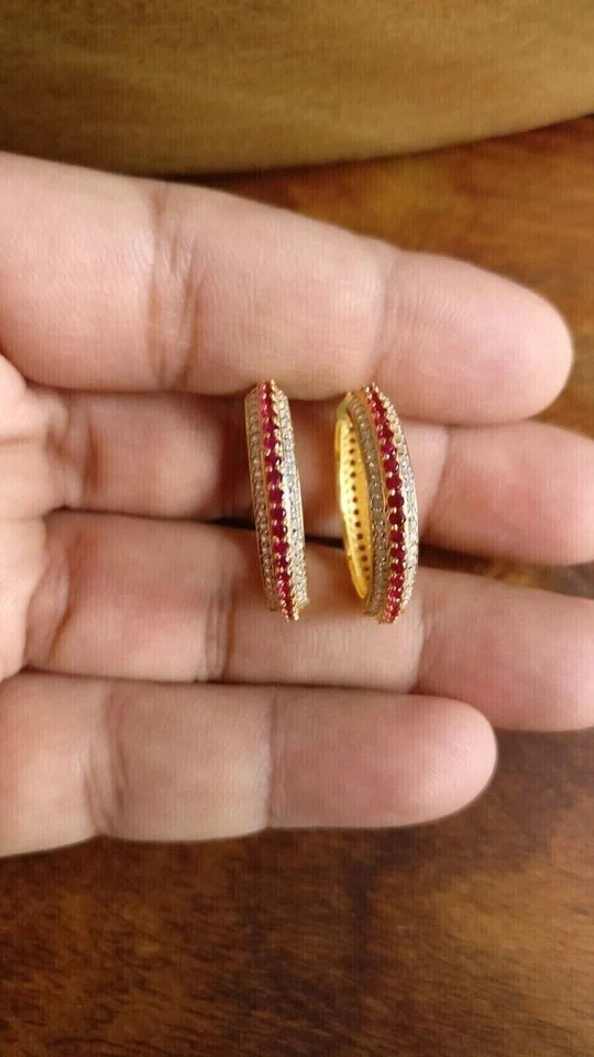 3Ct Round Lab-Created Red Ruby Womens Halo Pretty Earring 14K Yellow Gold Plated - Image 3 of 3