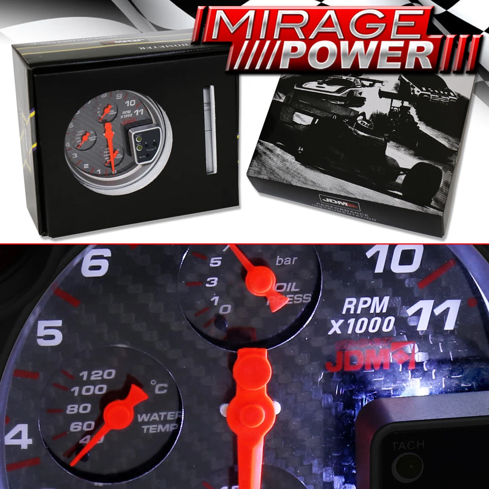 Universal 5" 4 In 1 RPM Tacho Meter Gauge Water / Oil Temperature Pressure CF Foto 2 de 4