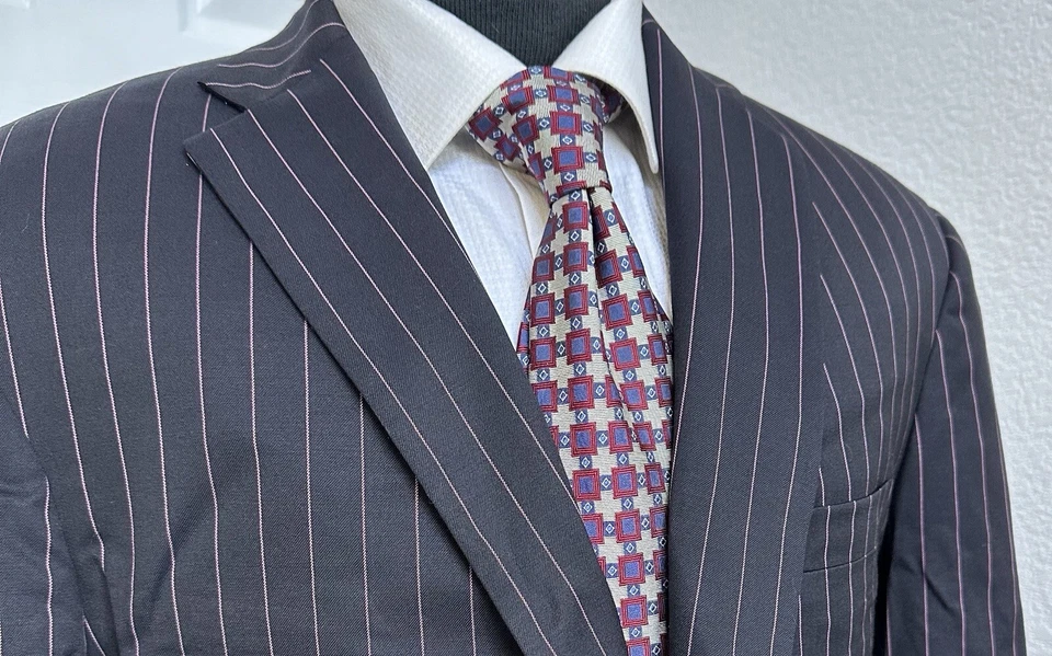 Mint Holland&Sherry Savile Row London Men Black With Pink Stripes Suit 42 R - Image 2 of 4