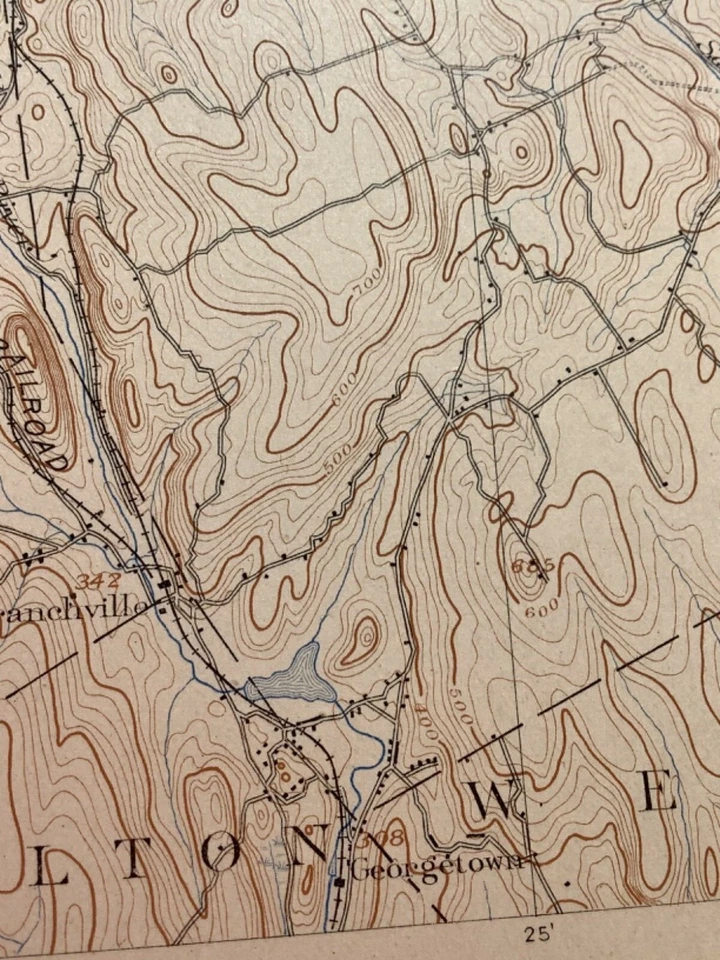 Mapa original del USGS de Danbury, Newton, CT de 1904 Foto 3 de 4