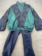 Vintage Windbreaker Set Size Large L Blue Green Shiny Iridescent Track 90s Zip