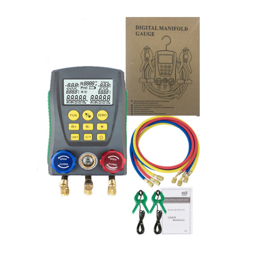 HVAC Vacuum Pressure Temperature Test Refrigeration Digital Manifold Gauge Meter