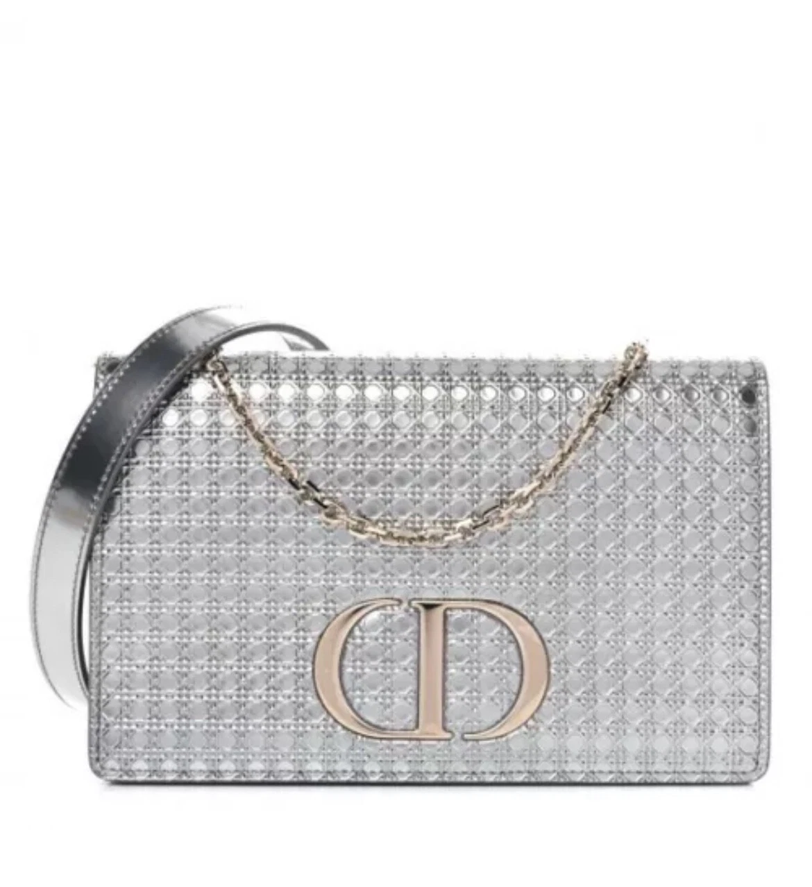 DIOR Sac Métallique Brevet Micro Cannage 30 Montaigne 2 en 1 Pochette Argent NEUF Étiquettes