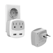 2 USB 2 American Outlets Travel Plug Adapter for USA to EU European - Type C