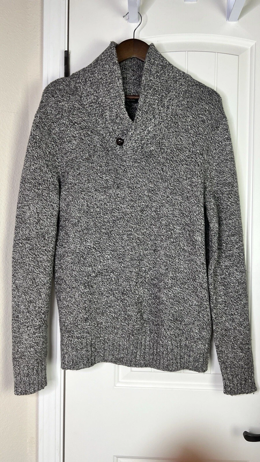 Banana Republic Shawl Collar Knit Sweater Mens Large Gray Wool-Blend Fisherman