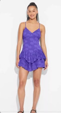 Wild Fable Women's Dress Purple Game Day Ruffle Mini Skater Tiered New with Tags