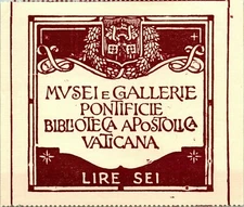 1939 Ticket Museums and Pontifical Galleries Vatican Apostolic Library Rome