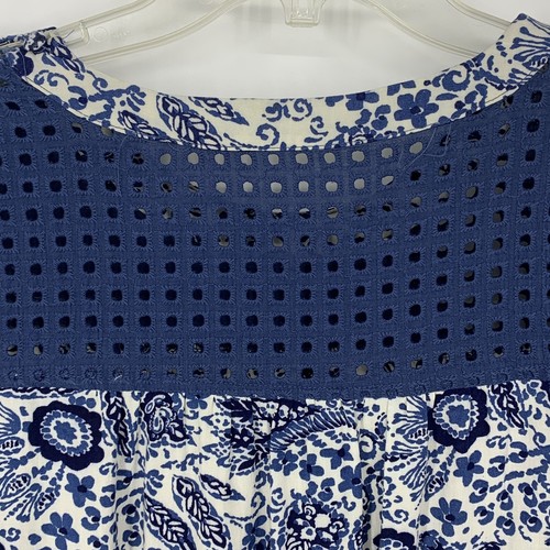 Solitaire Womens Long Sleeve Blouse Shirt Shoulder Buttons Small Blue White - Picture 7 of 8