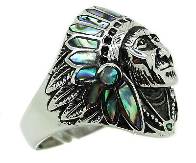 Details about   Stainless Steel Indian Chief Tribe Ring with Turquoise Stone Inlaid Biker Punk