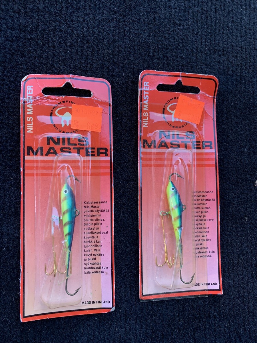 finnish ice fishing lures Nils Master Baby Shad Made in Finland 2 Vintage NILS Master Jigs