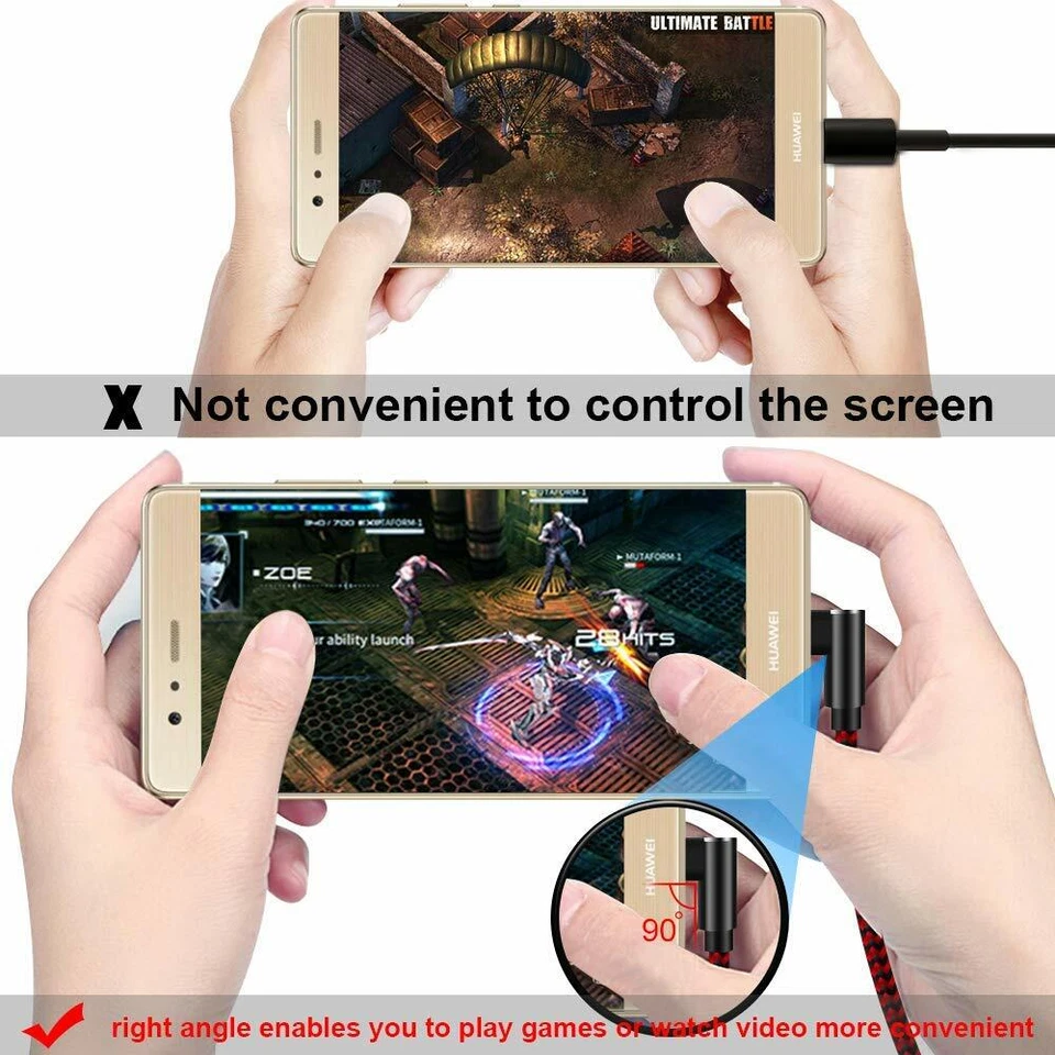 3 PACK 6FT 90 Degree Angle Type C USB-A Fast Charger Cable Quick Charging Cord L - Image 3 of 4