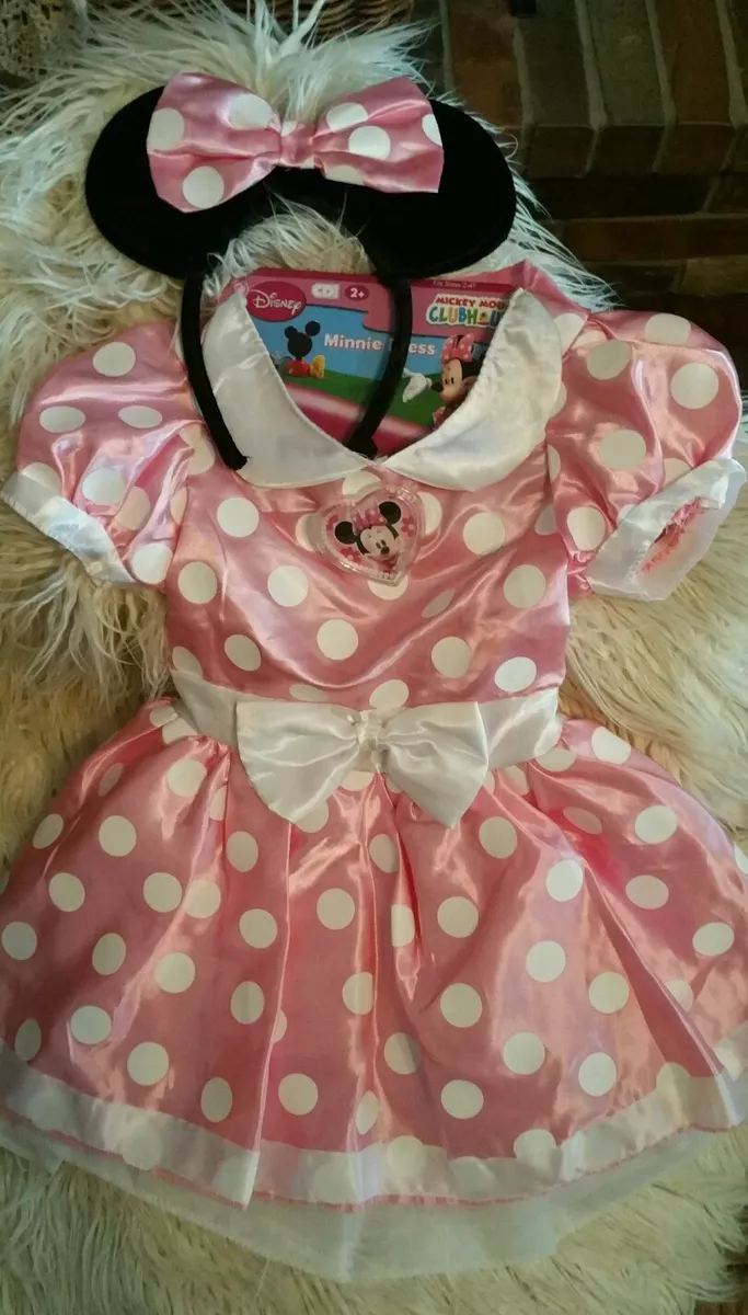 DISNEY MINNIE DRESS PINK POLKA DOT PLAY DRESS UP COSTUME MINNIE EARS 2 4T EUC