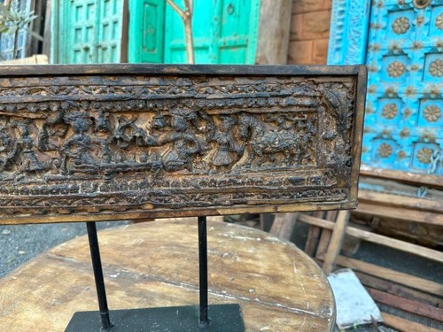 Ancient Old Wooden Hand Carved God Ganesha Ridhi Sidhi Horse Figure Wall Panel - Picture 6 of 8