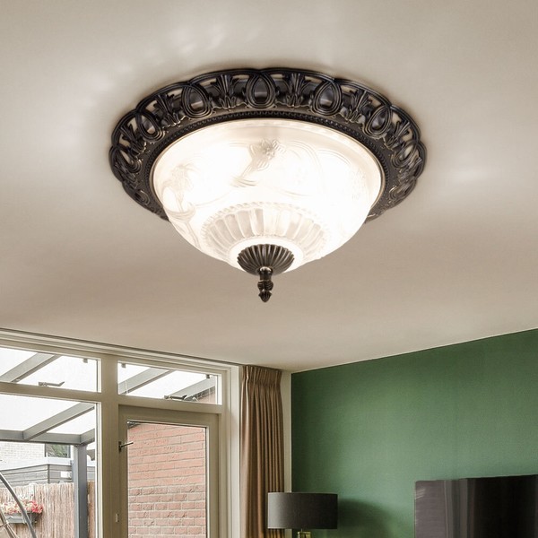 Deckenleuchte Esszimmerlampe Deckenlampe Silber Antik Flurlampe Glas Blumen-image
