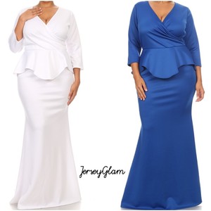 Maxi-Dress-Plus-Peplum-3-4-Sleeve-Solid-Mermaid-Hourglass-Gown-Women-Cocktail