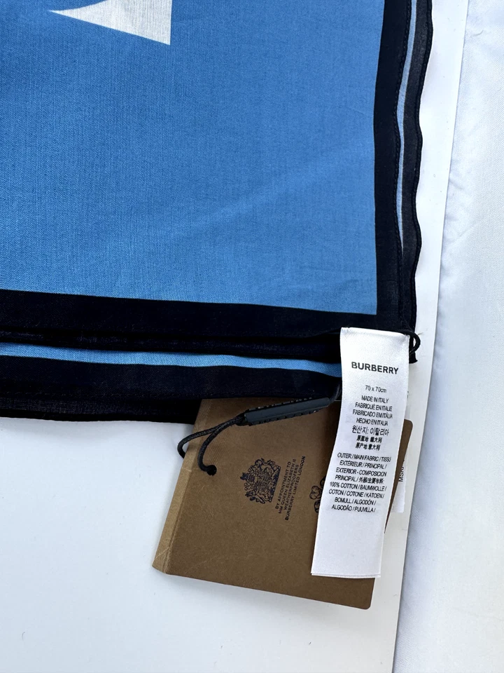 New Burberry Women's Scarf Passport Cotton Square Blue Topz - Image 3 of 4