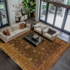 New Zealand Wool 8'8''x11'4" Hand Knotted 300 KPSI Wool Area Rug Antique Finish