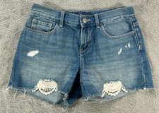 Old Navy Girls 14 Denim Shorts Lace Trim Blue Jean Cut Off Adjustable Waist