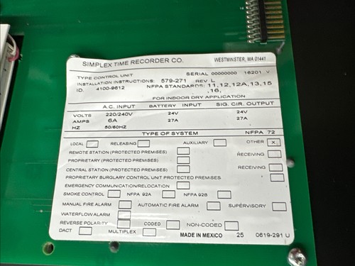 Simplex Fire Alarm Control Nac Panel 4100 ES Parts Repair With Cabinet - Picture 7 of 11
