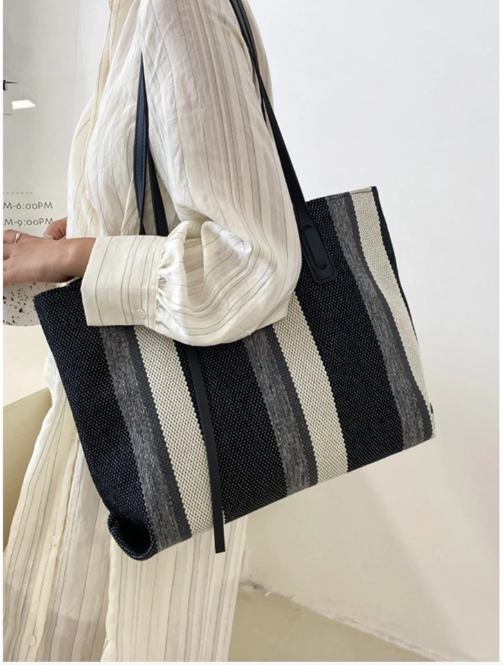 Bolso de hombro simple con patrón de rayas para mujer de moda de gran capacidad Foto 2 de 4