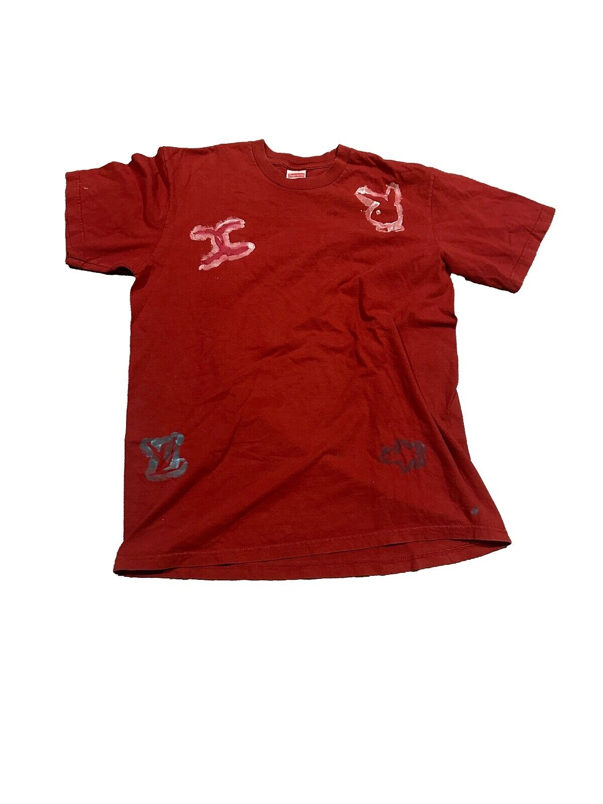 Supreme Shirt "Custom" Red Distressed Streetwear Fashion Size Medium