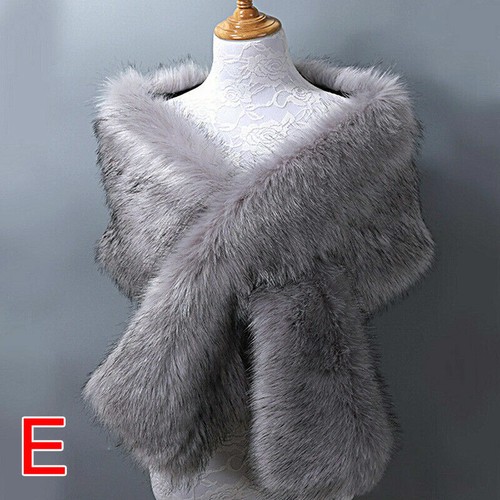 Women Faux Fur Shawl Wedding Shawl Feast Party Wrap Shrug Scarf Evening Coat - Picture 5 of 22